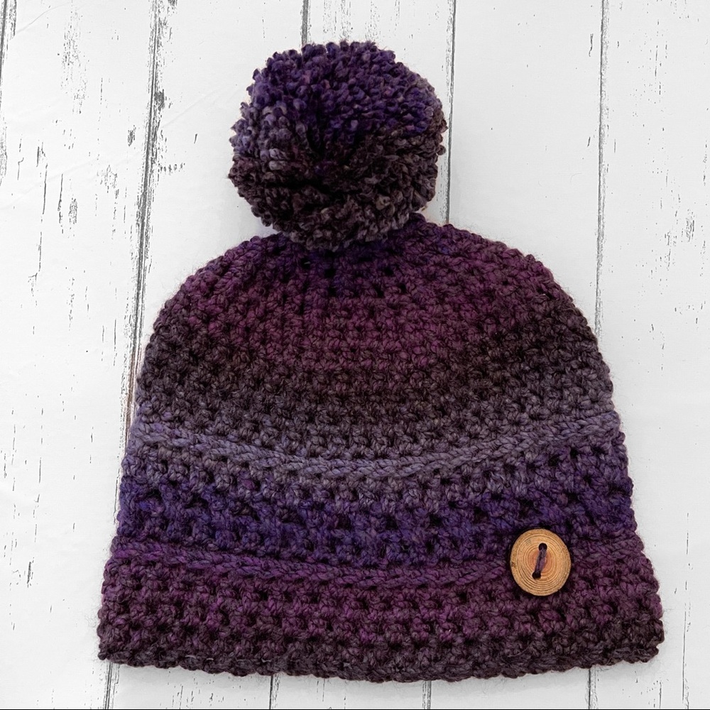 Pom Button Toque Beanie - Handcrafted